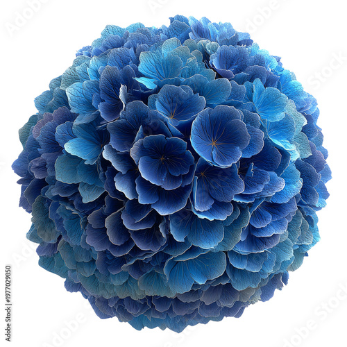 A stunning spherical arrangement of blue hydrangea flowers creating a vibrant and captivating floral display.