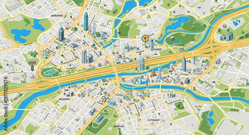 Detailed City Map of Frankfurt with River and Green Spaces.