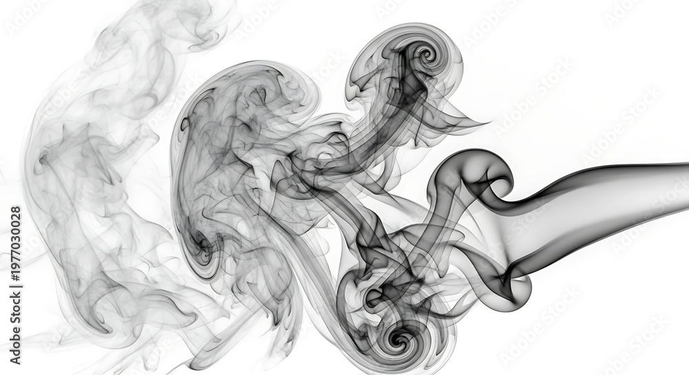Fototapeta premium Elegant wisps of smoke dancing against a bright white background.