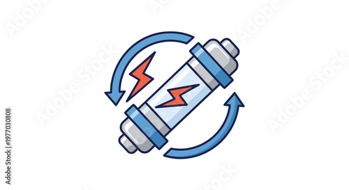 Electrical Fuse Icon with Lightning and Arrows, Symbolizing Power, Circuit Protection, and Energy Flow or Renewal