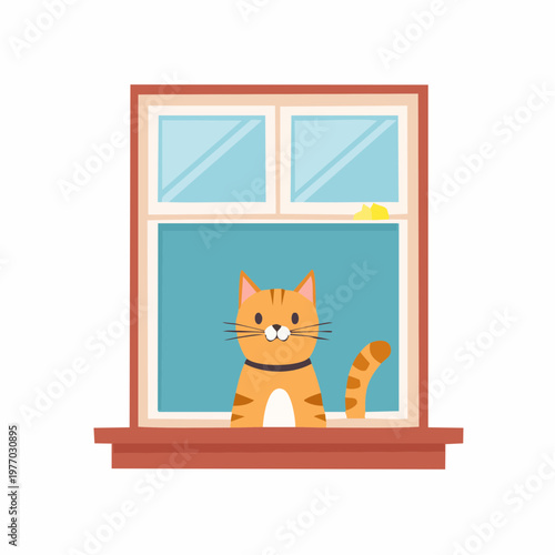 An orange cat sits on a windowsill looking outside curiously today.