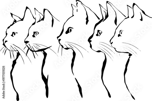 Minimalist Cat Profiles Line Art Overlap Illustration Set