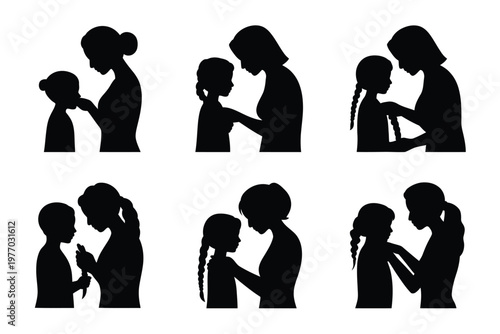 A heartwarming illustration of mothers and children in tender silhouettes