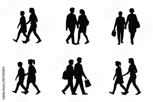 A group of people walking together in black silhouette form