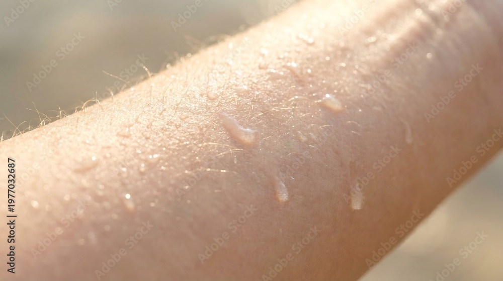 Fototapeta premium Close-up of water droplets on human skin