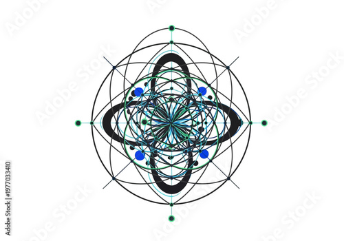 Abstract Sacred Geometry Mandala with Intricate Circular Patterns and Technical Blueprints, Futuristic Vector Symbol for Science, Spirituality, and Meditation Projects
