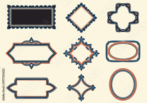 Vintage Ornamental Frame Collection with Retro Border Designs and Decorative Labels