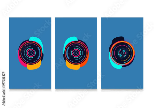 Abstract Futuristic Technology Circle Posters Set - Modern Geometric Vector Design for Branding and Web