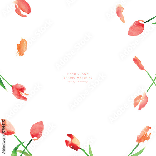 水彩画。水彩タッチのチューリップベクターイラスト。春のチューリップフレーム。
Watercolor painting. Watercolor-style tulip vector illustration. Spring tulip frame.
