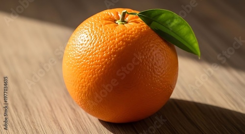 Jeruk Segar dengan Daun di Atas Meja Kayu dengan Cahaya Matahari