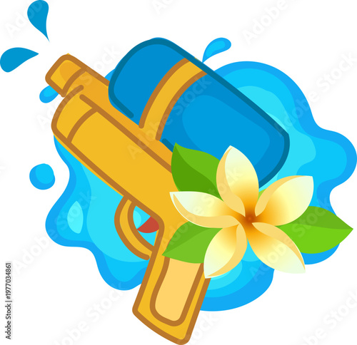 Blue water blaster with lily flowers and splash