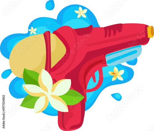 Red Songkran blaster with tropical flower splash
