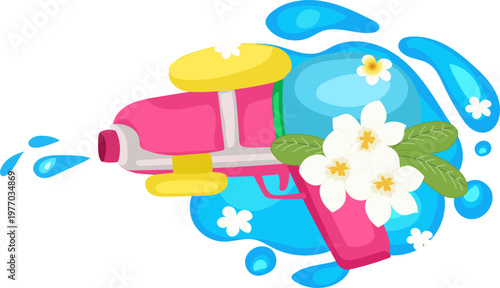 Yellow Songkran water gun with floral splash design