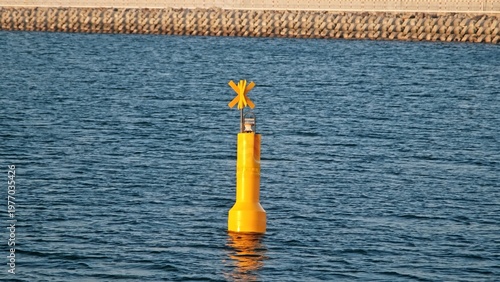 Waterway Indicator Sea Mark Cardinal Sign Buoy Floating at Sea as Underwater Danger Caution
