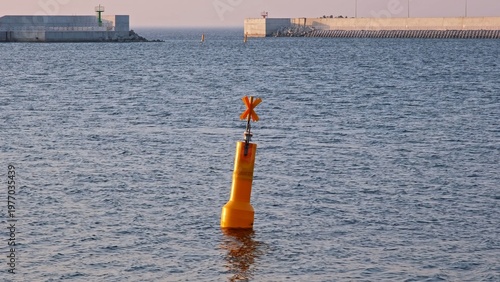 Waterway Indicator Sea Mark Cardinal Sign Buoy Floating at Sea as Underwater Danger Caution