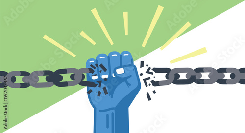 Fist breaking chain symbolizing freedom from addiction and overcoming obstacles