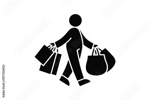 A person carrying multiple shopping bags in a simple graphic