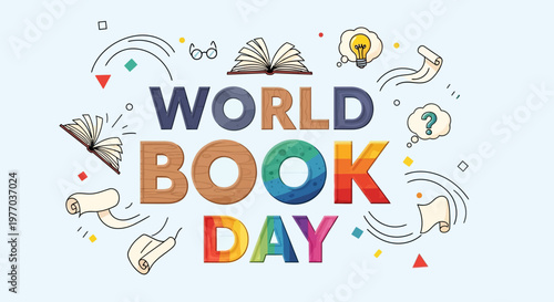 World Book Day colorful illustration with icons.