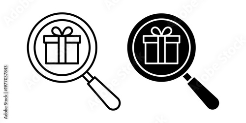 Magnifying Glass With Gift Symbol Product Search Shopping Promotion Offer Concept