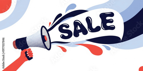 Sale Promotion Concept with Megaphone and Speech Bubble Banner in Modern Flat Style for Advertising, Marketing Campaign, Discount Announcement, and Retail Design
