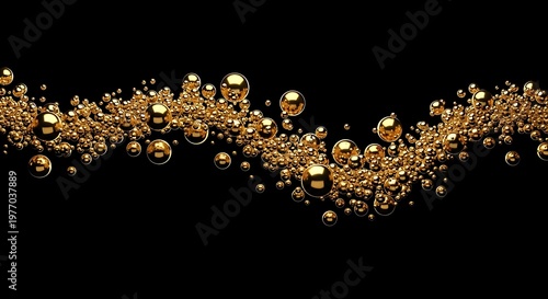 Abstract Golden Spheres Floating on a Black Background, Elegant Design.