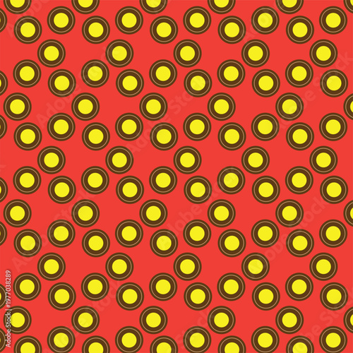 Seamless pattern of red apples and pears in a colorful retro dotted design