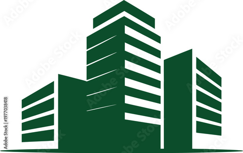 Modern abstract green building icons representing corporate office.