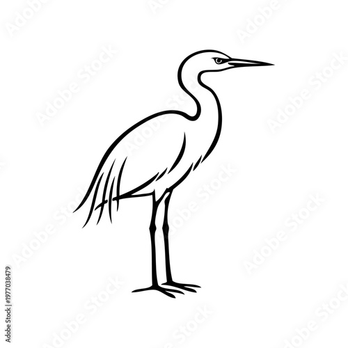 Logotipo con dibujo minimalista con líneas de una grulla vista de perfil	