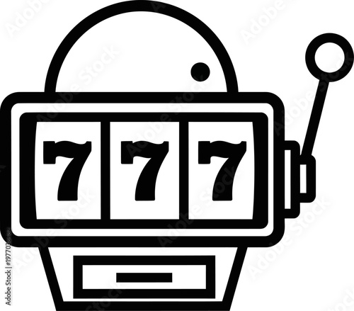Black and white slot machine icon with three sevens on screen