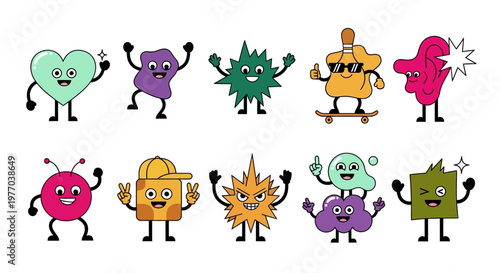 Whimsical Cartoon Characters Collection - Fun and Energetic Graphic Illustrations