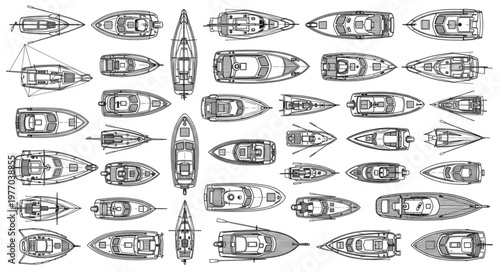 Collection of Top Down Boat Illustrations.