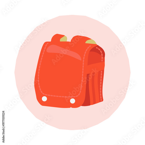 シンプルな赤色のランドセルのアイコン　イラスト