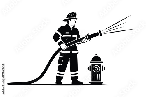 A firefighter in full gear spraying water from a hose