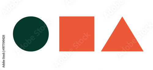 A graphic design featuring basic shapes on a white background