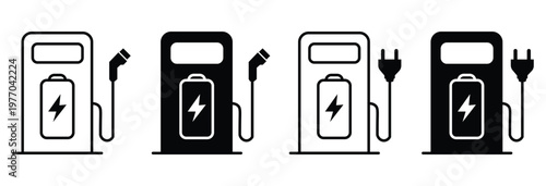 Electric car with plug icon symbol, EV car, Green hybrid vehicles charging point logotype, Eco friendly vehicle concept. Vector illustration