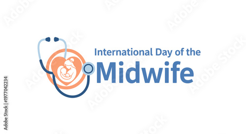 International Day of the Midwife with Stethoscope and Uterus with Fetus in a Caring Embrace on Bright Studio Background.