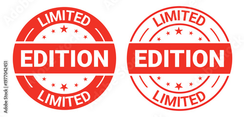 Two vibrant red circular stamps boldly proclaim limited edition showcasing a striking design with stars and a silhouette high quality professional detailed modern