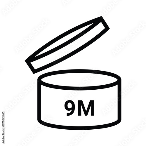 A simple depiction of an open container with a period indication specifically 9m presented as a clean silhouette high quality professional detailed modern