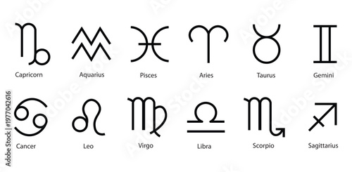 A collection of twelve zodiac signs depicted in a minimalist style showcasing astrological symbols as a dramatic silhouette high quality professional detailed modern