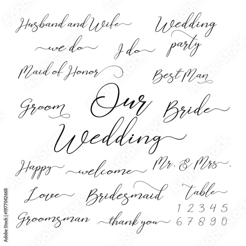 Handwritten Wedding words vector set, Vector wedding script, Our wedding vector words, Wedding Quotes, Vector Wedding Designs, Wedding sign set