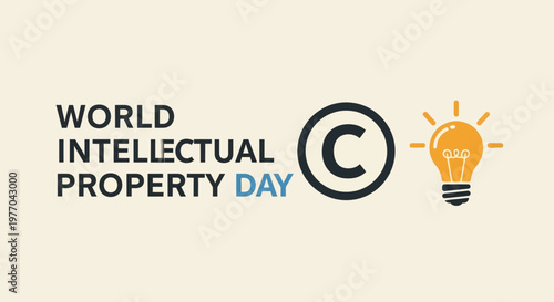 World Intellectual Property Day concept with copyright symbol and creative lightbulb idea on beige background.
