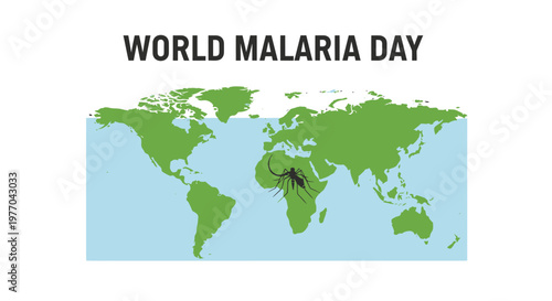 World Malaria Day Green World Map with Mosquito Vector Global Awareness on Isolated White Background