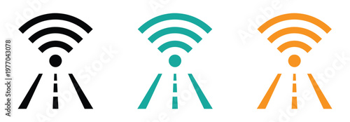 A set of WiFi signal icons in black, teal, and orange colors, representing wireless internet connectivity