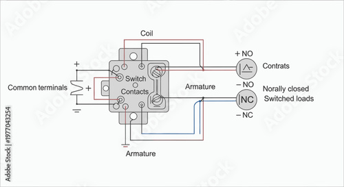 Detailed Electrical Relay Wiring Diagram Schematic with Coil, Contacts, and Armature for Circuit Control and Automation