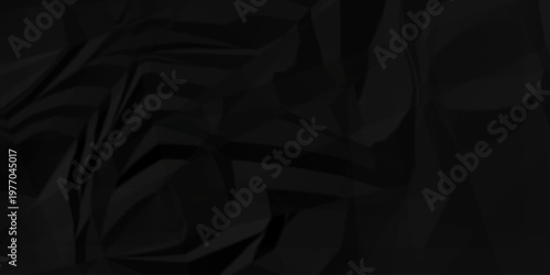 Crumple crushed black paper obsolete rumple craft design. wrinkle ripped creased crumple aged closeup recycled document grunge paper background.
