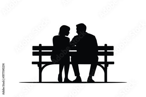 A couple sitting together on a park bench in silhouette