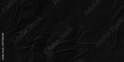 Crumple crushed black paper obsolete rumple craft design. wrinkle ripped cardboard crumple aged closeup recycled document grunge paper background.
