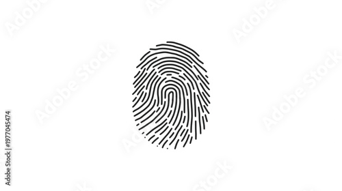 Unique vector illustration of a biometric fingerprint pattern on a white background as a security symbol for forensic identification of criminal evidence in police and detective investigations
