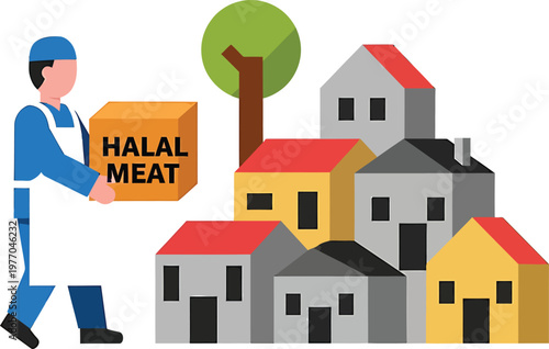 man delivering halal meat to a neighborhood