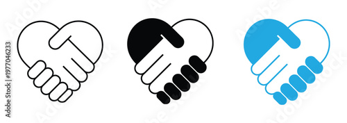Принти на полотні differently colored handshake icons with heart shapes to represent unity and love
